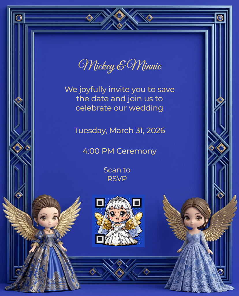 Wedding invitation card with AI-blended QR code
